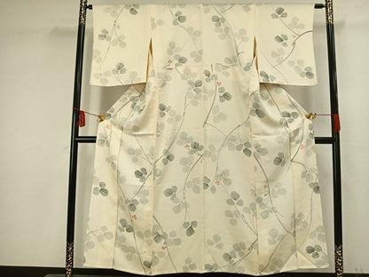 平和屋着物▽上質な小紋 単衣 手描き 南天文 正絹 逸品 AAAW1273fy