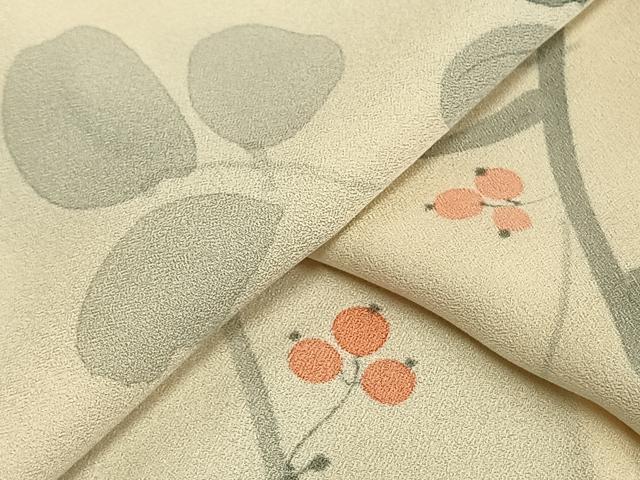 平和屋着物▽上質な小紋 単衣 手描き 南天文 正絹 逸品 AAAW1273fy