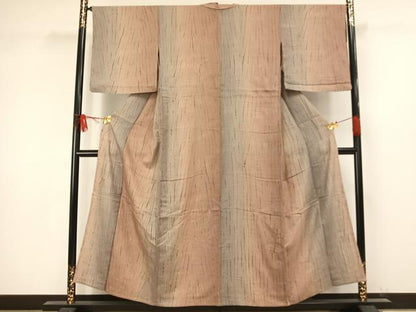 平和屋着物▽上質な小紋 単衣 紬地 絞り 変わり縞 正絹 逸品 AAAW1274fy