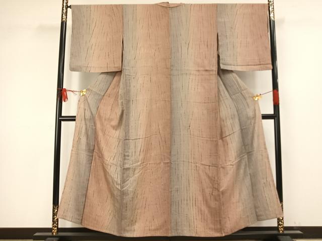 平和屋着物▽上質な小紋 単衣 紬地 絞り 変わり縞 正絹 逸品 AAAW1274fy