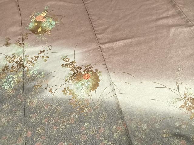 平和屋着物▽訪問着 単衣 刺繍 雪輪草花文 暈し染め 金糸 金彩 正絹 逸品 AAAW1275fy
