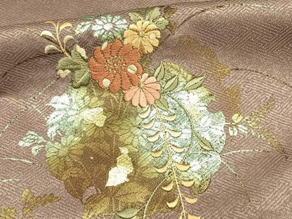平和屋着物▽訪問着 単衣 刺繍 雪輪草花文 暈し染め 金糸 金彩 正絹 逸品 AAAW1275fy