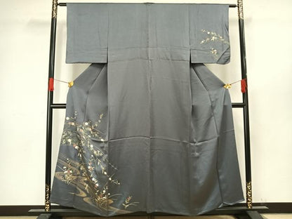 平和屋着物▽訪問着 単衣 流水草花文 金彩 正絹 逸品 AAAW1276fy