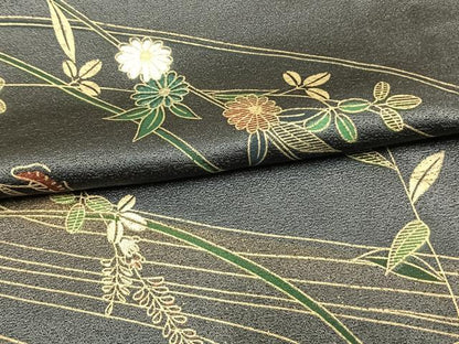 平和屋着物▽訪問着 単衣 流水草花文 金彩 正絹 逸品 AAAW1276fy