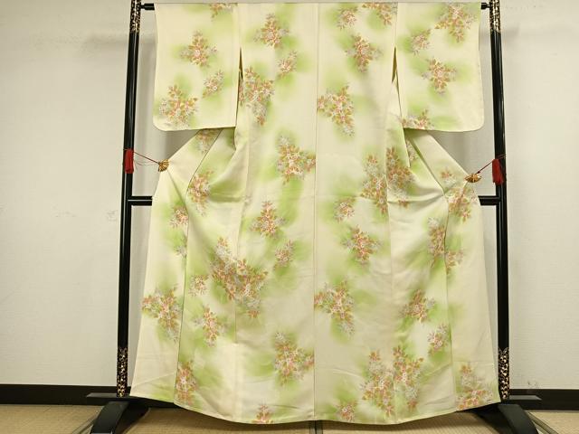 平和屋着物▽上質な小紋 単衣 草花文 暈し染め 正絹 逸品 未使用 AAAW1277fy