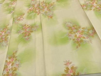 平和屋着物▽上質な小紋 単衣 草花文 暈し染め 正絹 逸品 未使用 AAAW1277fy