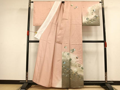 平和屋着物▽訪問着 単衣 雪輪花文 暈し染め 金銀彩 正絹 逸品 AAAW1283fy