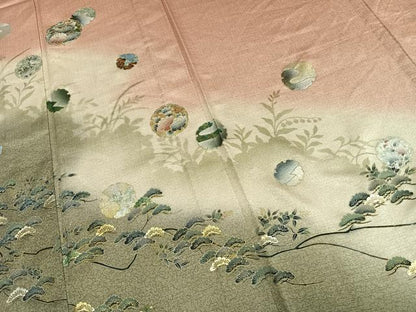 平和屋着物▽訪問着 単衣 雪輪花文 暈し染め 金銀彩 正絹 逸品 AAAW1283fy