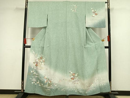 平和屋着物▽訪問着　単衣　風景草花文　たたき染め　金彩　正絹　逸品　AAAW1285fy
