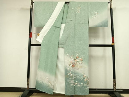 平和屋着物▽訪問着　単衣　風景草花文　たたき染め　金彩　正絹　逸品　AAAW1285fy