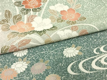 平和屋着物▽訪問着　単衣　風景草花文　たたき染め　金彩　正絹　逸品　AAAW1285fy