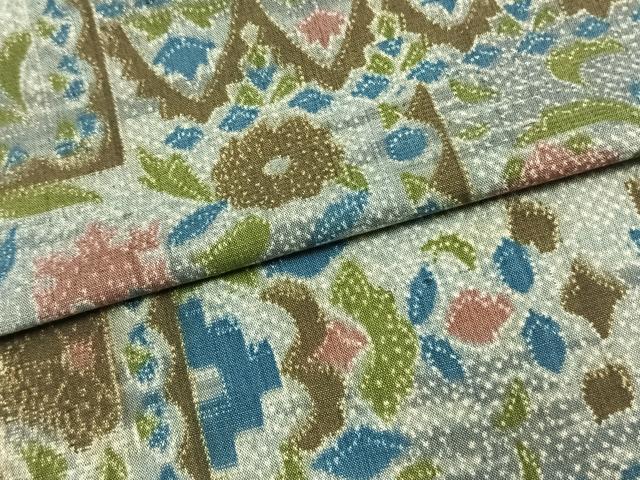 平和屋着物▽上質な紬 単衣 草花文 正絹 逸品 AAAW1287fy