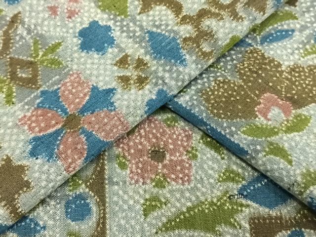平和屋着物▽上質な紬 単衣 草花文 正絹 逸品 AAAW1287fy
