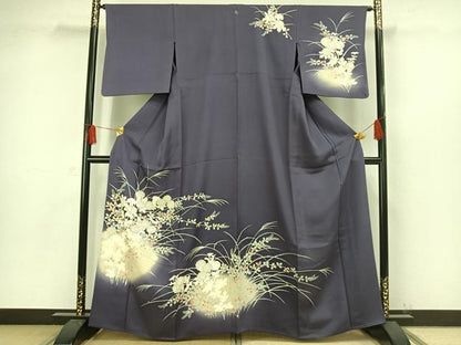 平和屋着物▽訪問着 単衣 草花文 暈し染め 金彩 正絹 逸品 AAAW1288fy