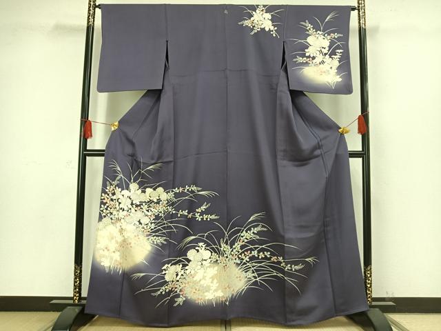平和屋着物▽訪問着 単衣 草花文 暈し染め 金彩 正絹 逸品 AAAW1288fy