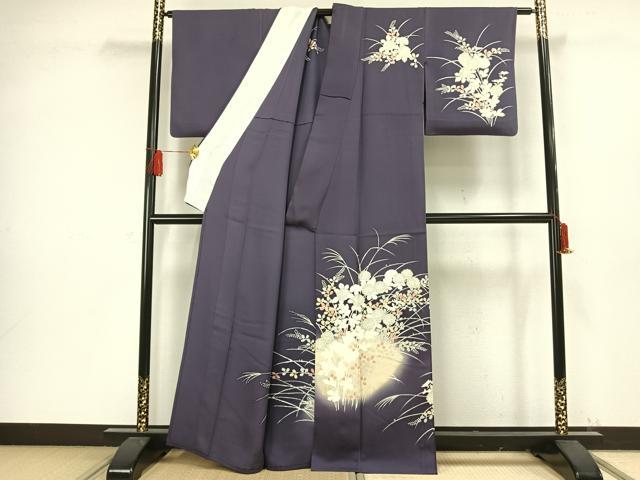 平和屋着物▽訪問着 単衣 草花文 暈し染め 金彩 正絹 逸品 AAAW1288fy