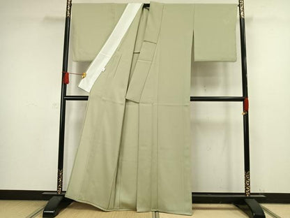 平和屋着物▽色無地 単衣 花丸地紋 若菜色 洗える着物 AAAW1289fy
