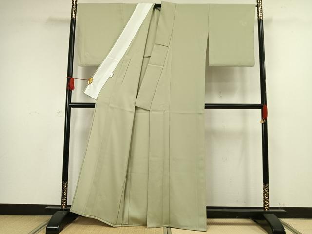 平和屋着物▽色無地 単衣 花丸地紋 若菜色 洗える着物 AAAW1289fy