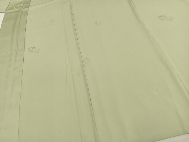 平和屋着物▽色無地 単衣 花丸地紋 若菜色 洗える着物 AAAW1289fy