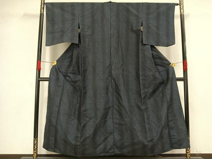 平和屋着物▽上質な紬 単衣 斜縞 正絹 逸品 AAAW1290fy