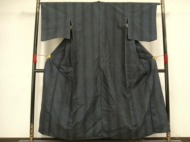平和屋着物▽上質な紬 単衣 斜縞 正絹 逸品 AAAW1290fy