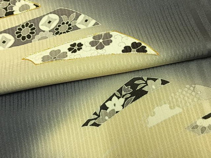 平和屋着物▽訪問着　単衣　駒刺繍　扇面花文　暈し染め　正絹　逸品　AAAW1291fy