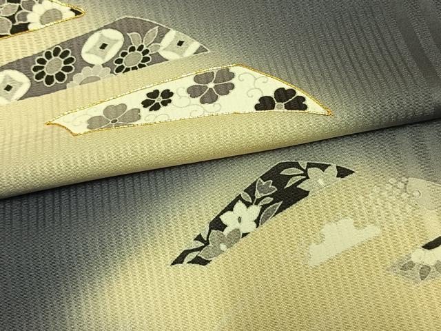 平和屋着物▽訪問着　単衣　駒刺繍　扇面花文　暈し染め　正絹　逸品　AAAW1291fy