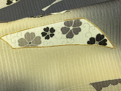 平和屋着物▽訪問着　単衣　駒刺繍　扇面花文　暈し染め　正絹　逸品　AAAW1291fy