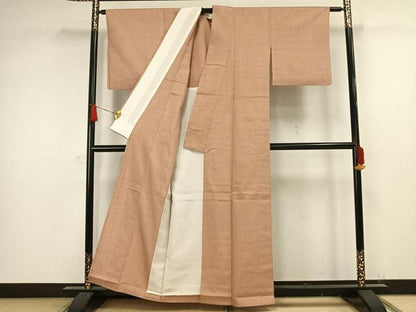 平和屋着物▽上質な紬 単衣 色無地 一斤染色 正絹 逸品 AAAW1292fy