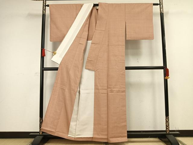 平和屋着物▽上質な紬 単衣 色無地 一斤染色 正絹 逸品 AAAW1292fy