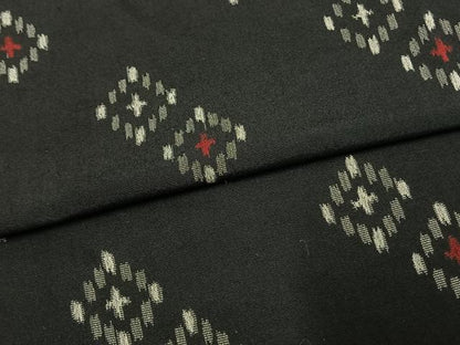 平和屋着物▽お召 単衣 幾何学文様 黒地 正絹 逸品 AAAW1295fy