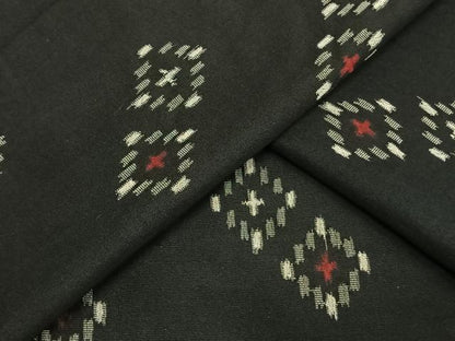 平和屋着物▽お召 単衣 幾何学文様 黒地 正絹 逸品 AAAW1295fy