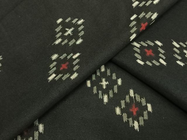 平和屋着物▽お召 単衣 幾何学文様 黒地 正絹 逸品 AAAW1295fy