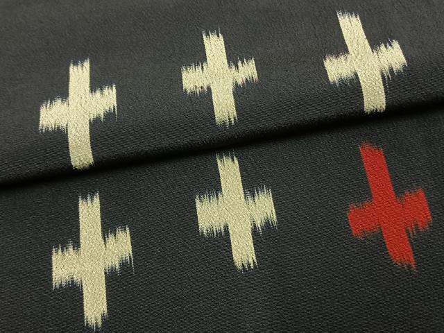 平和屋着物▽お召 単衣 十字絣 正絹 逸品 AAAW1296fy