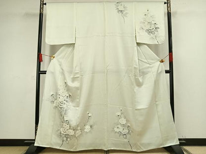 平和屋着物▽訪問着　単衣　手描き　草花文　正絹　逸品　AAAW1297fy