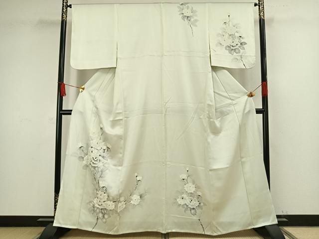 平和屋着物▽訪問着　単衣　手描き　草花文　正絹　逸品　AAAW1297fy