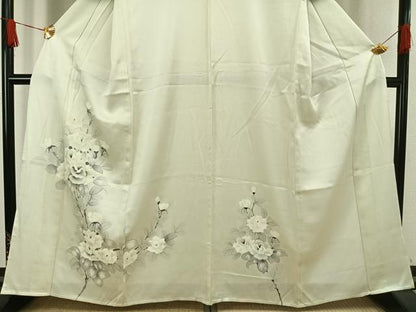 平和屋着物▽訪問着　単衣　手描き　草花文　正絹　逸品　AAAW1297fy
