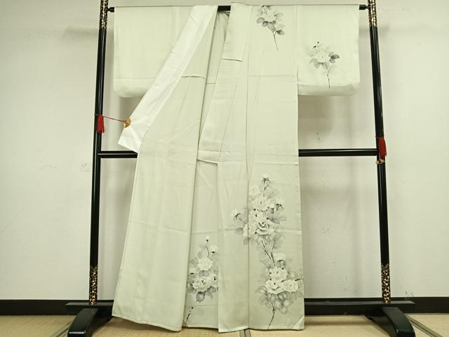 平和屋着物▽訪問着　単衣　手描き　草花文　正絹　逸品　AAAW1297fy