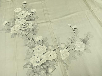 平和屋着物▽訪問着　単衣　手描き　草花文　正絹　逸品　AAAW1297fy