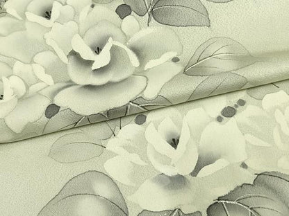 平和屋着物▽訪問着　単衣　手描き　草花文　正絹　逸品　AAAW1297fy