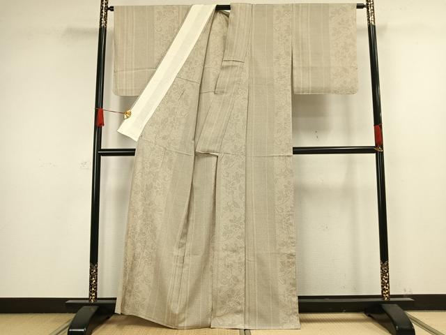 平和屋着物▽本塩沢 単衣 110亀甲 草花間道 鈴乃屋扱い 正絹 逸品 AAAW1299fy