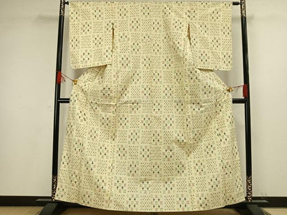 平和屋着物▽上質な紬 単衣 十字絣 正絹 逸品 AAAW1300fy