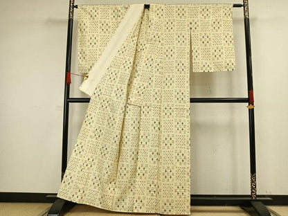 平和屋着物▽上質な紬 単衣 十字絣 正絹 逸品 AAAW1300fy