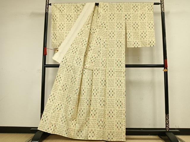 平和屋着物▽上質な紬 単衣 十字絣 正絹 逸品 AAAW1300fy