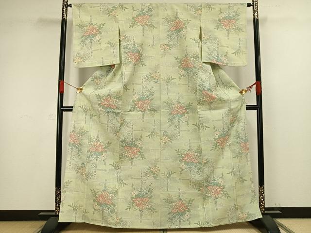 平和屋着物▽お召 単衣 草花文 正絹 逸品 AAAW1302fy