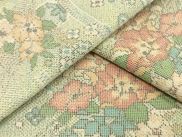 平和屋着物▽お召 単衣 草花文 正絹 逸品 AAAW1302fy