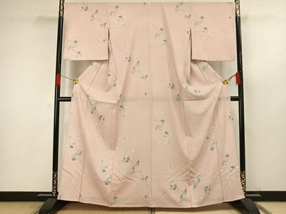 平和屋着物▽小紋 単衣 手描き 草花文 洗える着物 AAAW1303fy