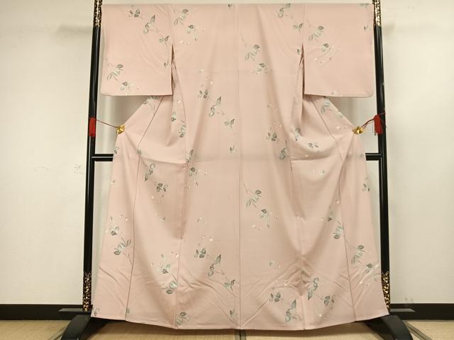 平和屋着物▽小紋 単衣 手描き 草花文 洗える着物 AAAW1303fy