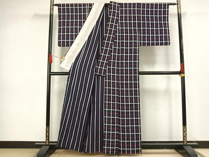 平和屋着物▽お召 単衣 吉野間道 正絹 逸品 AAAW1304fy