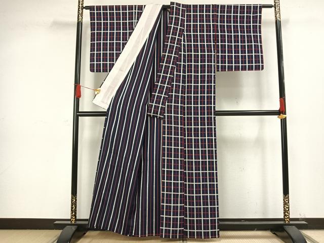 平和屋着物▽お召 単衣 吉野間道 正絹 逸品 AAAW1304fy